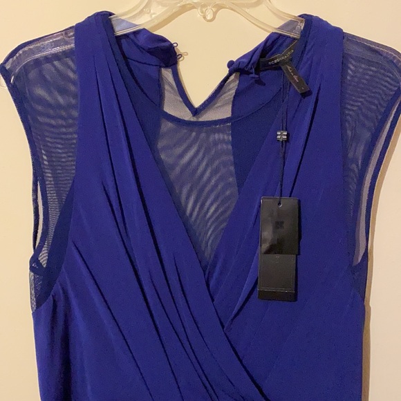 BCBG dress asymmetrical drape with sheer panels -NWT - Picture 3 of 6